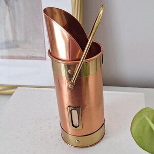 Vintage Copper & brass ash bucket Small Coal Scuttle Ash Scoop Pan